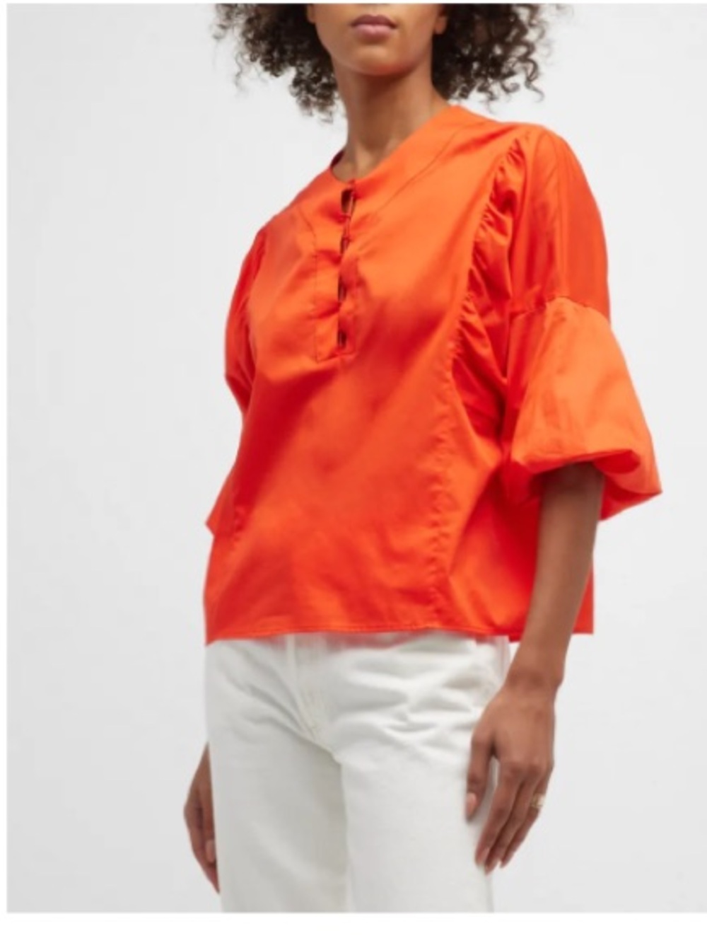 NWT Harshman Joelle Puff Sleeve Blouse Size Small Coral Cotton Top